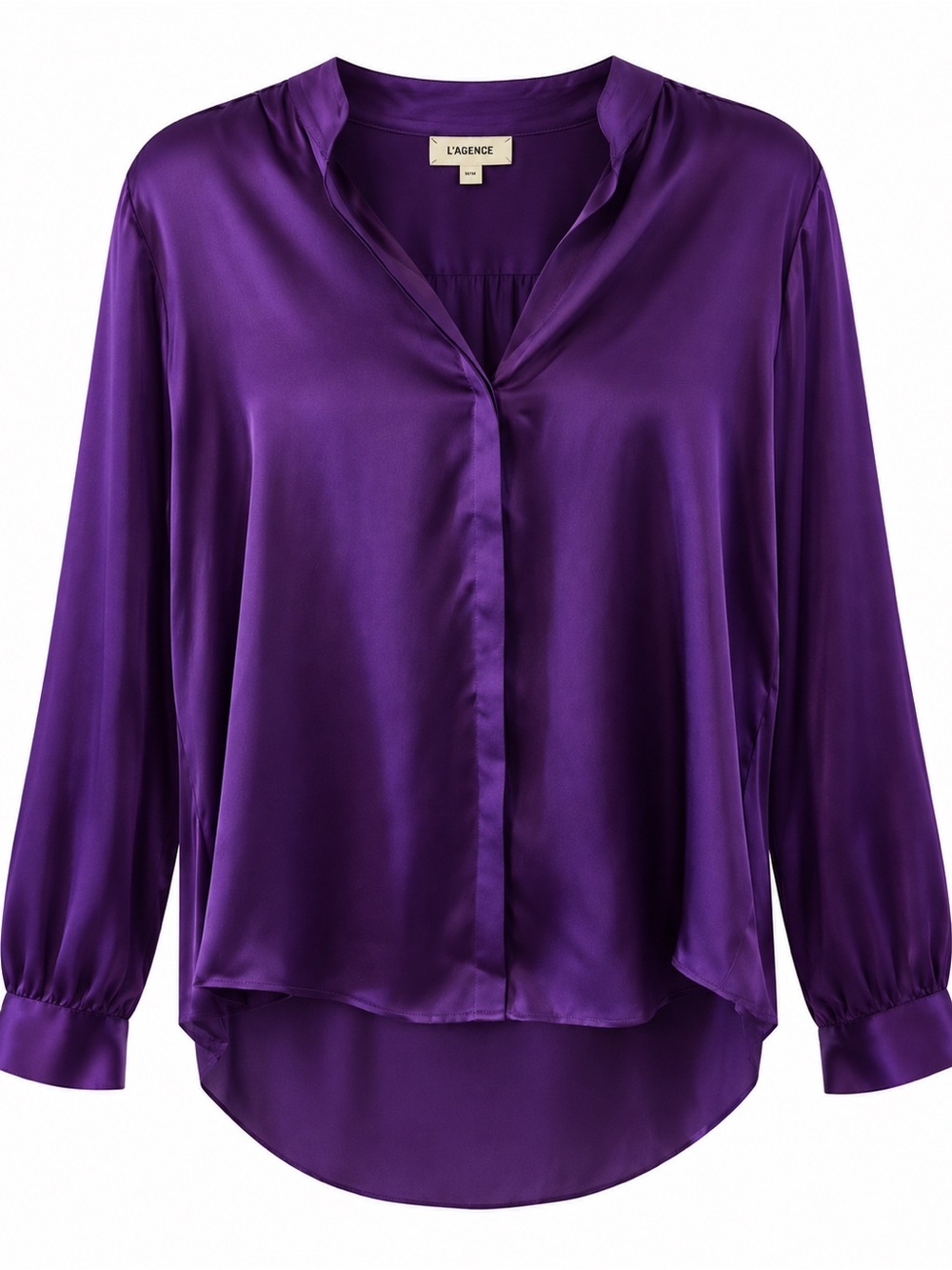 L’AGENCE 100% Silk Purple Blouse Size M Relaxed Hidden Placket Top